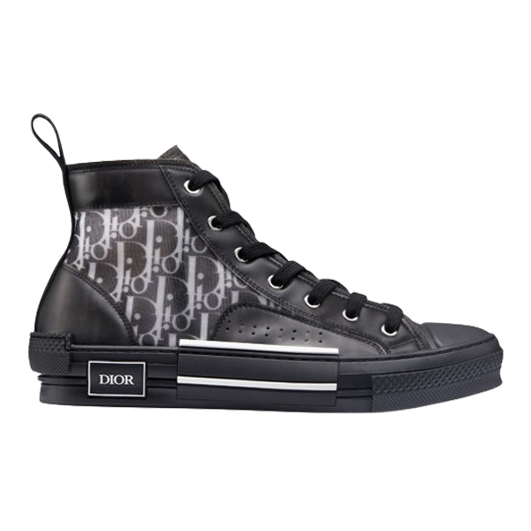 DIOR B23 HIGH-TOP SNEAKER BLACK AND WHITE DIOR OBLIQUE CANVAS - I102