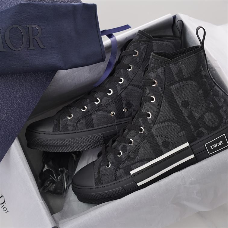 DIOR B23 HIGH-TOP SNEAKER BLACK MAXI DIOR OBLIQUE JACQUARD - I090