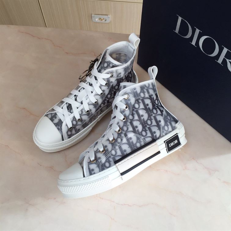 DIOR B23 HIGH-TOP SNEAKER WHITE AND BLACK DIOR OBLIQUE CANVAS - I088