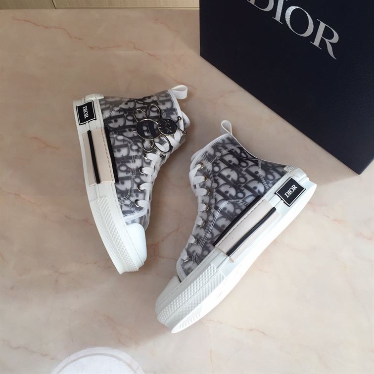 DIOR B23 HIGH-TOP SNEAKER WHITE AND BLACK DIOR OBLIQUE CANVAS - I088