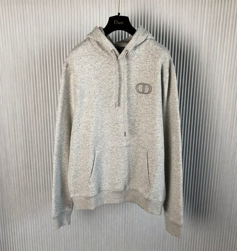 DIOR CD ICON HOODED SWEATSHIRT GRAY COTTON FLEECE - Z006