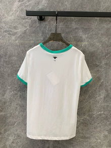 DIORIVIERA T-SHIRT ECRU AND AQUAMARINA COTTON JERSEY - O045