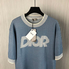 DIOR ITALIC T-SHIRT BLUE COTTON-BLEND TRAMATO KNIT - O039