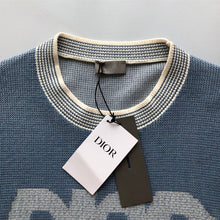 DIOR ITALIC T-SHIRT BLUE COTTON-BLEND TRAMATO KNIT - O039