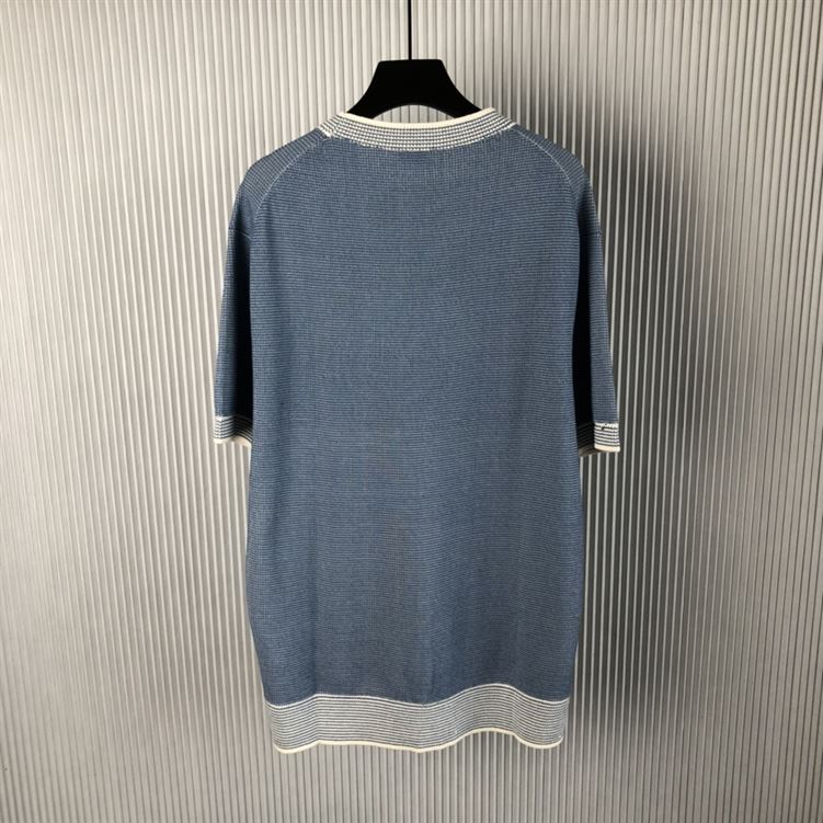 DIOR ITALIC T-SHIRT BLUE COTTON-BLEND TRAMATO KNIT - O039