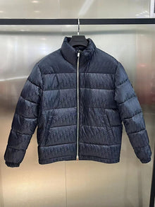 DIOR OBLIQUE DOWN JACKET NAVY BLUE TECHNICAL JACQUARD - CB003