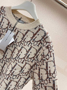 DIOR OBLIQUE SWEATER BEIGE AND BROWN WOOL JACQUARD - Z013