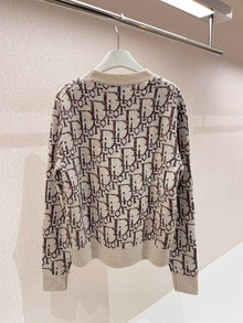 DIOR OBLIQUE SWEATER BEIGE AND BROWN WOOL JACQUARD - Z013