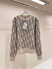 DIOR OBLIQUE SWEATER BEIGE AND BROWN WOOL JACQUARD - Z013