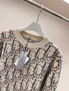 DIOR OBLIQUE SWEATER BEIGE AND BROWN WOOL JACQUARD - Z013