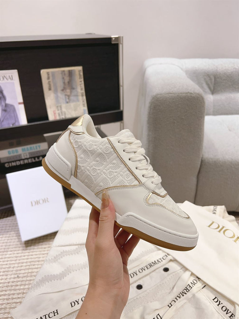 DIOR ONE SNEAKER WHITE AND NUDE DIOR OBLIQUE PERFORATED CALFSKIN - I084