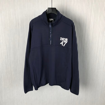 DIOR REGULAR-FIT SWEATER WITH STAND COLLAR NAVY BLUE COTTON FLEECE - Z003