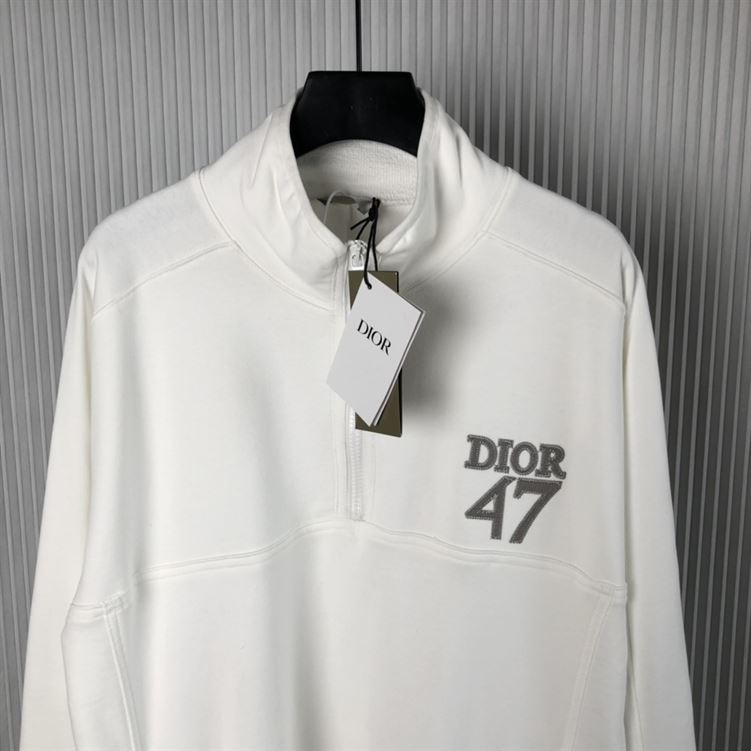 DIOR REGULAR-FIT SWEATER WITH STAND COLLAR WHITE COTTON FLEECE - Z002