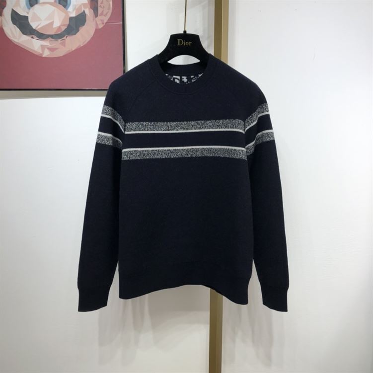 DIOR REVERSIBLE ROUND-NECK SWEATER BLUE DOUBLE-SIDED TECHNICAL CASHMERE - Z024