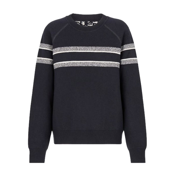 DIOR REVERSIBLE ROUND-NECK SWEATER BLUE DOUBLE-SIDED TECHNICAL CASHMERE - Z024