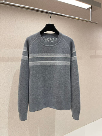 DIOR REVERSIBLE ROUND-NECK SWEATER GRAY DOUBLE-SIDED TECHNICAL CASHMERE - Z026