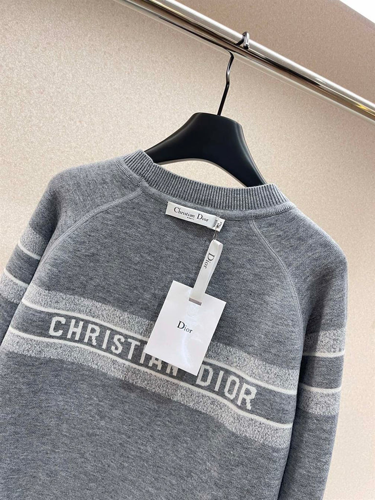 DIOR REVERSIBLE ROUND-NECK SWEATER GRAY DOUBLE-SIDED TECHNICAL CASHMERE - Z026