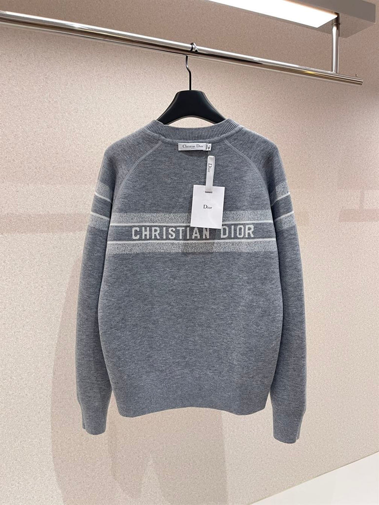 DIOR REVERSIBLE ROUND-NECK SWEATER GRAY DOUBLE-SIDED TECHNICAL CASHMERE - Z026