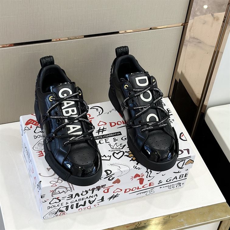 DOLCE & GABBANA PORTOFINO SNEAKERS IN CALFSKIN AND PATENT LEATHER - HY050