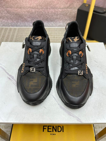 FENDI FLOW BLACK LEATHER LOW-TOPS - F024