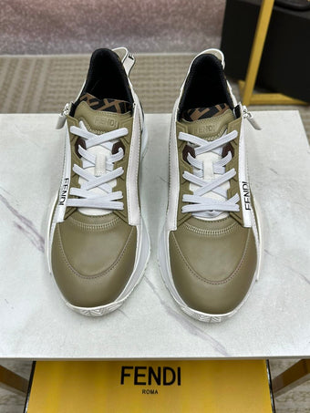 FENDI FLOW SNEAKERS BEIGE LEATHER LOW-TOPS - F017