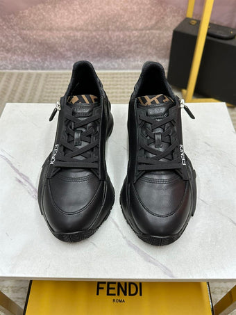 FENDI FLOW SNEAKERS BLACK LEATHER LOW-TOPS - F020