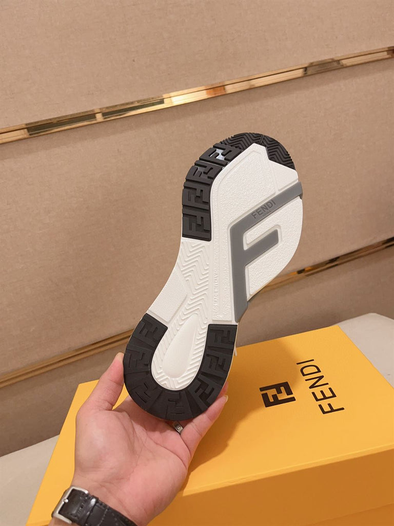 FENDI FLOW SNEAKERS BLACK FF JACQUARD AND LEATHER RUNNING SNEAKERS - F015