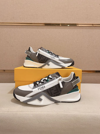 FENDI FLOW SNEAKERS BLACK FF JACQUARD AND LEATHER RUNNING SNEAKERS - F015