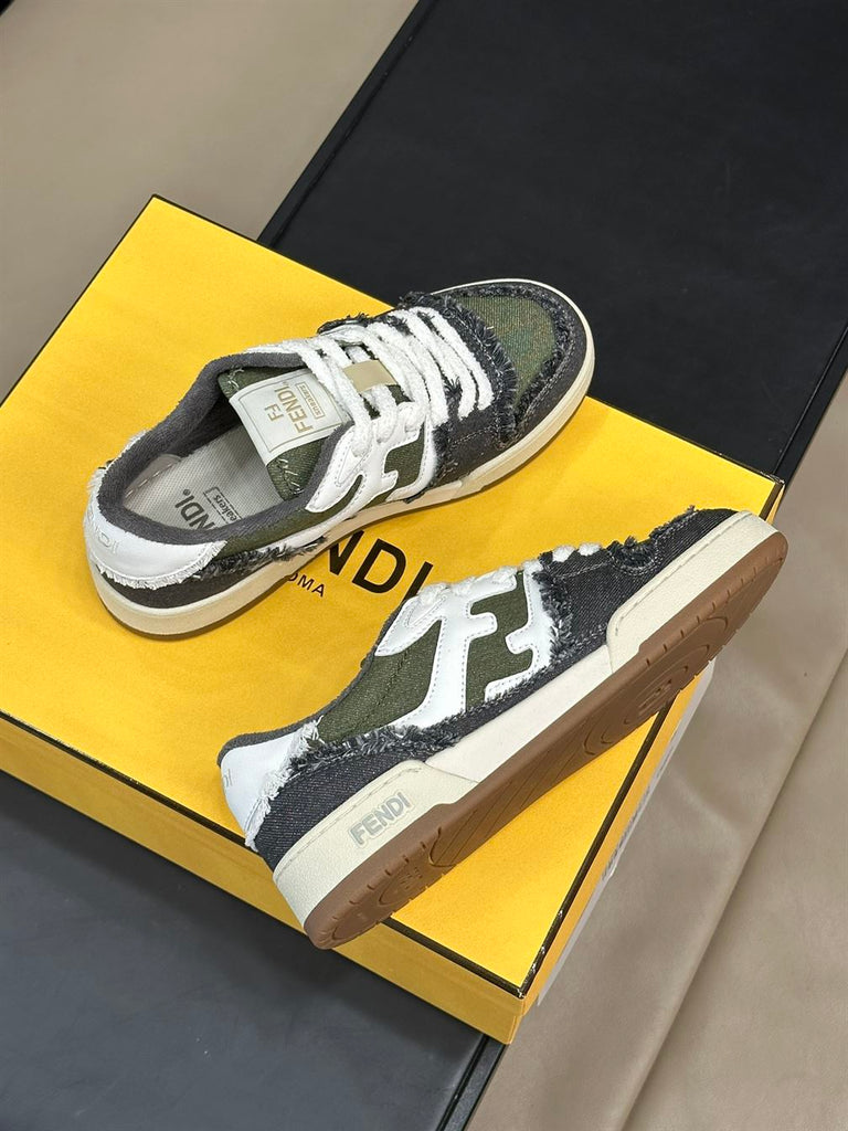 FENDI MATCH GREEN DENIM LOW-TOPS SNEAKER - F001