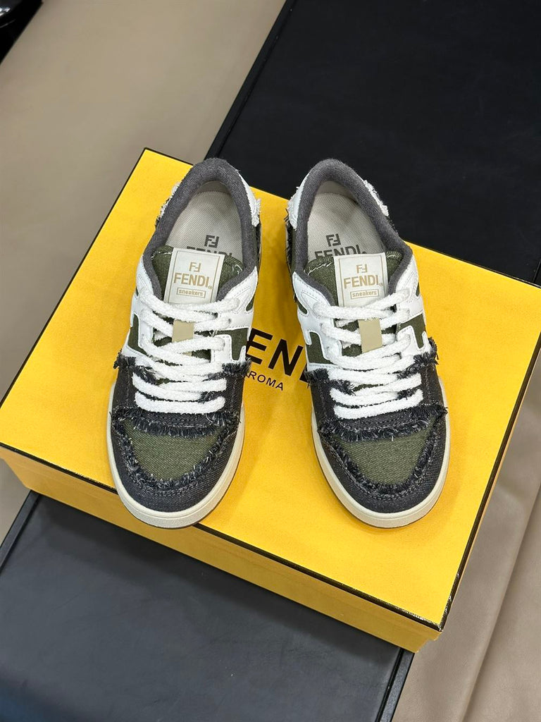 FENDI MATCH GREEN DENIM LOW-TOPS SNEAKER - F001