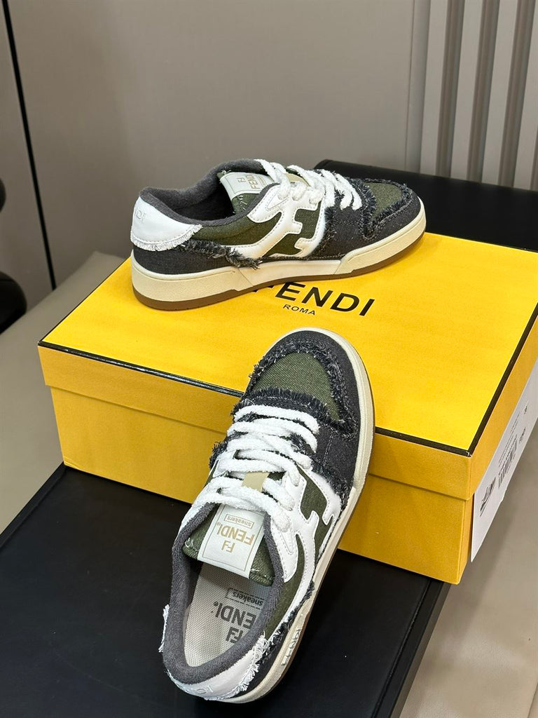 FENDI MATCH GREEN DENIM LOW-TOPS SNEAKER - F001