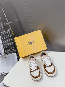 FENDI MATCH SNEAKERS BROWN LEATHER LOW-TOPS - F005