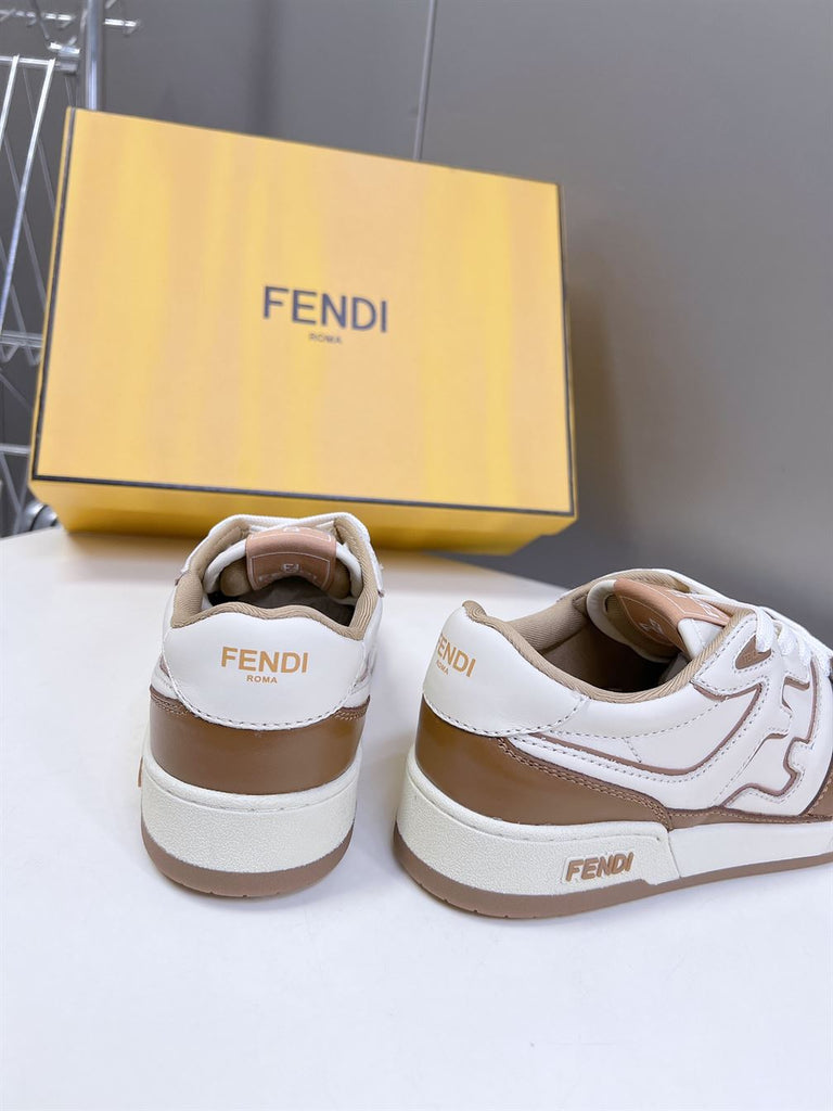 FENDI MATCH SNEAKERS BROWN LEATHER LOW-TOPS - F005