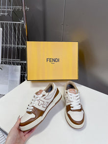 FENDI MATCH SNEAKERS BROWN LEATHER LOW-TOPS - F005