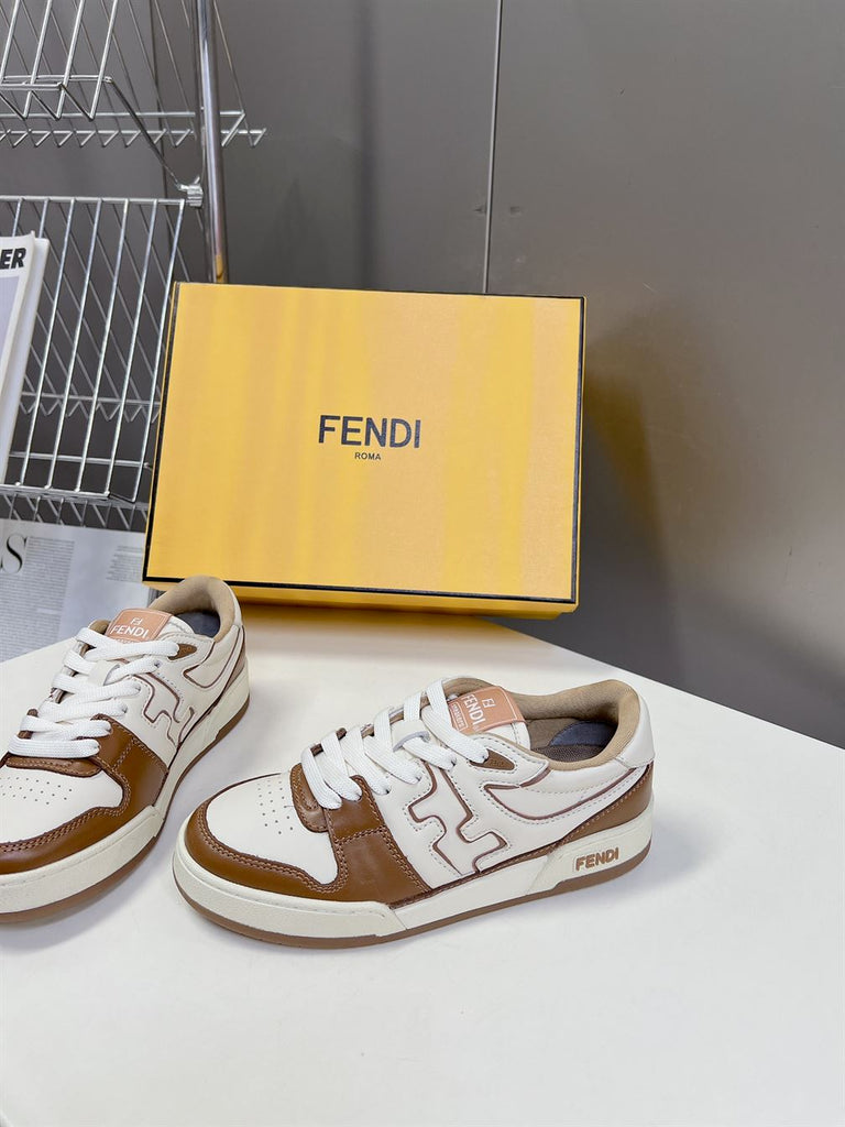 FENDI MATCH SNEAKERS BROWN LEATHER LOW-TOPS - F005