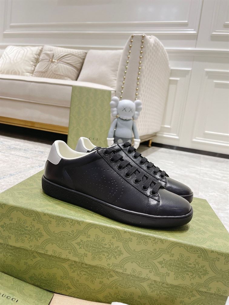 GUCCI ACE PERFORATED INTERLOCKING G BLACK - G158