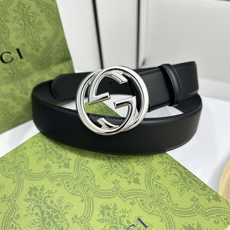 GUCCI BELT WITH INTERLOCKING G BUCKLE BLACK LEATHER - AB008