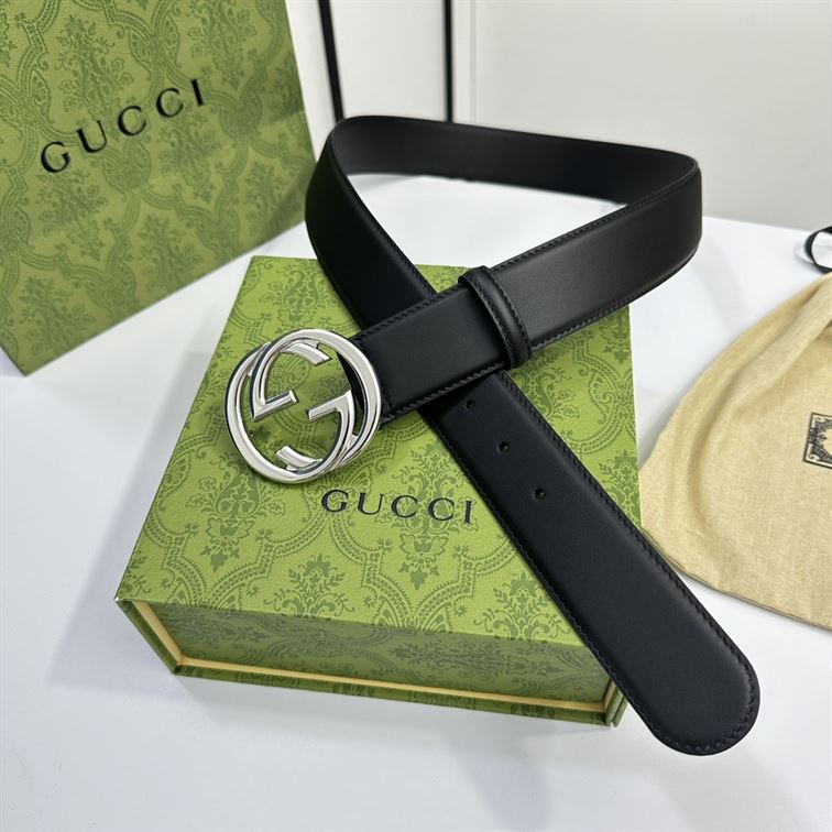 GUCCI BELT WITH INTERLOCKING G BUCKLE BLACK LEATHER - AB008