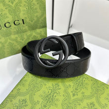 GUCCI BELT WITH INTERLOCKING G BUCKLE BLACK MATTE GG CRYSTAL CANVAS - AB009