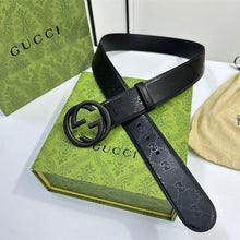 GUCCI BELT WITH INTERLOCKING G BUCKLE BLACK MATTE GG CRYSTAL CANVAS - AB009