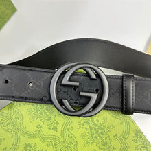 GUCCI BELT WITH INTERLOCKING G BUCKLE BLACK MATTE GG CRYSTAL CANVAS - AB009