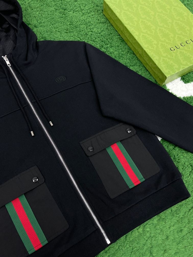 GUCCI COTTON JERSEY HOODED JACKET WITH WEB - CA007