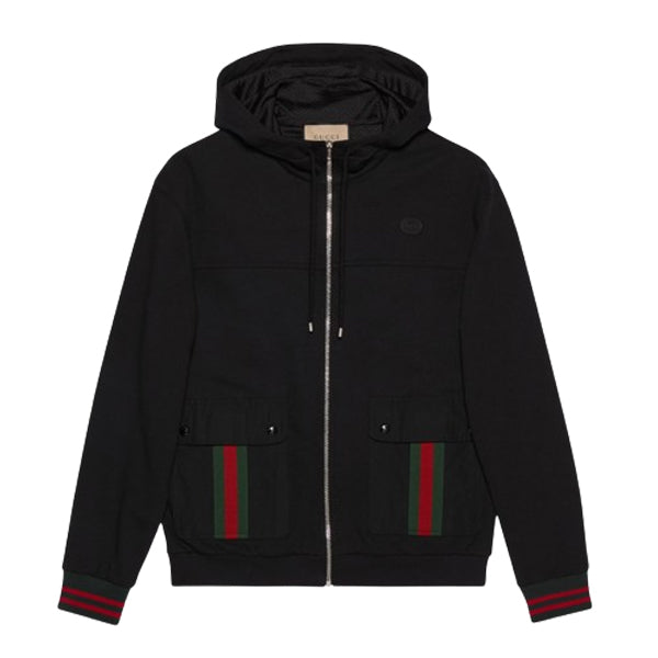 GUCCI COTTON JERSEY HOODED JACKET WITH WEB - CA007