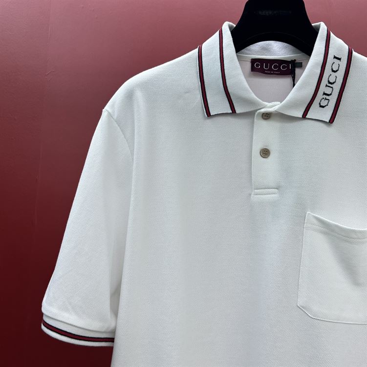 GUCCI COTTON PIQUET POLO SHIRT WITH WEB - X029