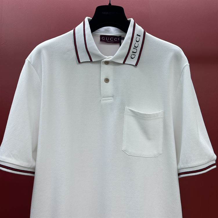 GUCCI COTTON PIQUET POLO SHIRT WITH WEB - X029