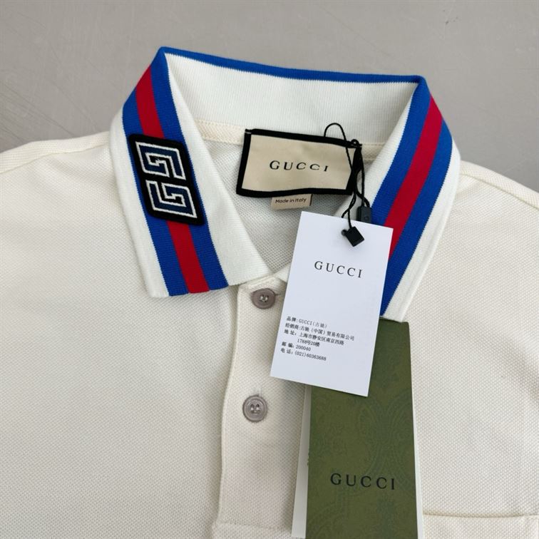 GUCCI COTTON PIQUET POLO WITH SQUARE GG - X006