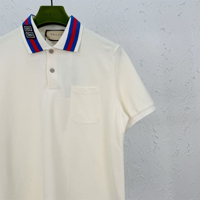 GUCCI COTTON PIQUET POLO WITH SQUARE GG - X006