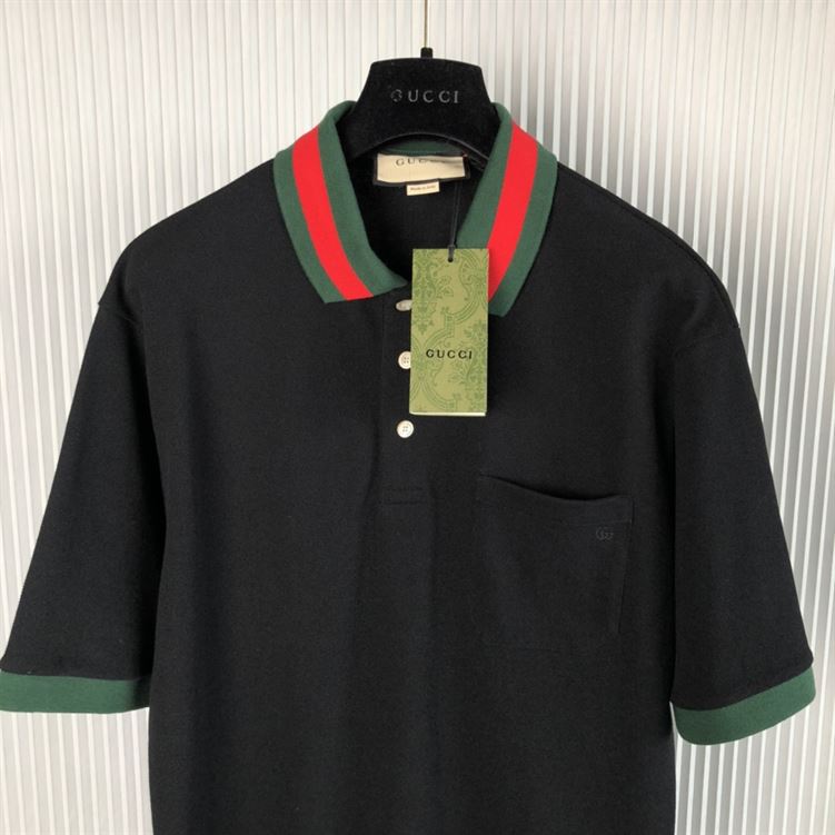 GUCCI COTTON PIQUET POLO WITH WEB COLLAR - X053