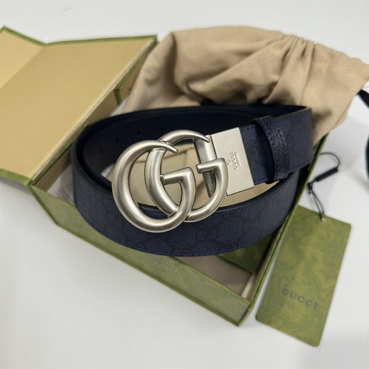 GUCCI GG MARMONT REVERSIBLE BELT BLUE AND DARK BLUE GG SUPREME - AB007