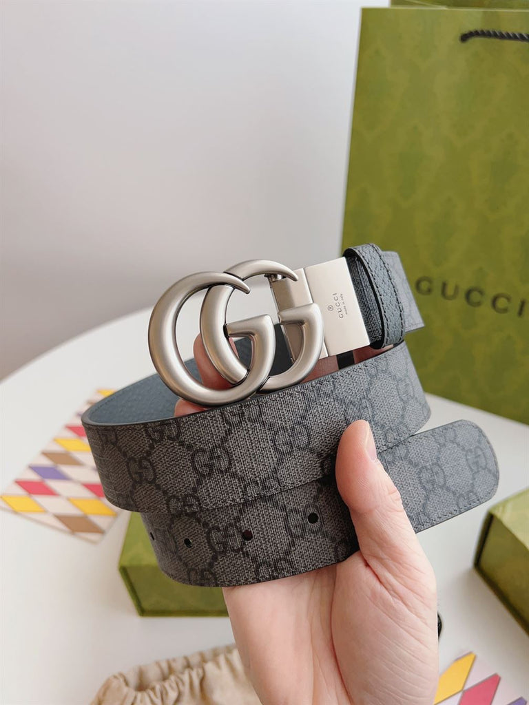 GUCCI GG MARMONT REVERSIBLE BELT GREY AND BLACK GG SUPREME - AB012